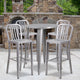 Silver |#| 30inch Round Silver Metal Indoor-Outdoor Bar Table Set with 4 Slat Back Stools