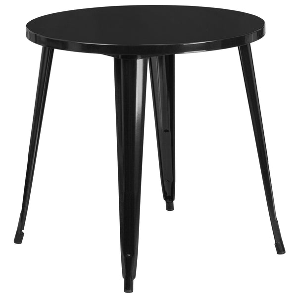 Black |#| 30inch Round Black Metal Indoor-Outdoor Table Set with 2 Arm Chairs