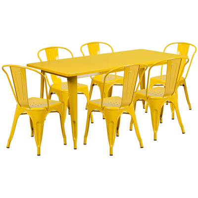 Commercial Grade 31.5" x 63" Rectangular Metal Indoor-Outdoor Table Set with 6 Stack Chairs - View 1