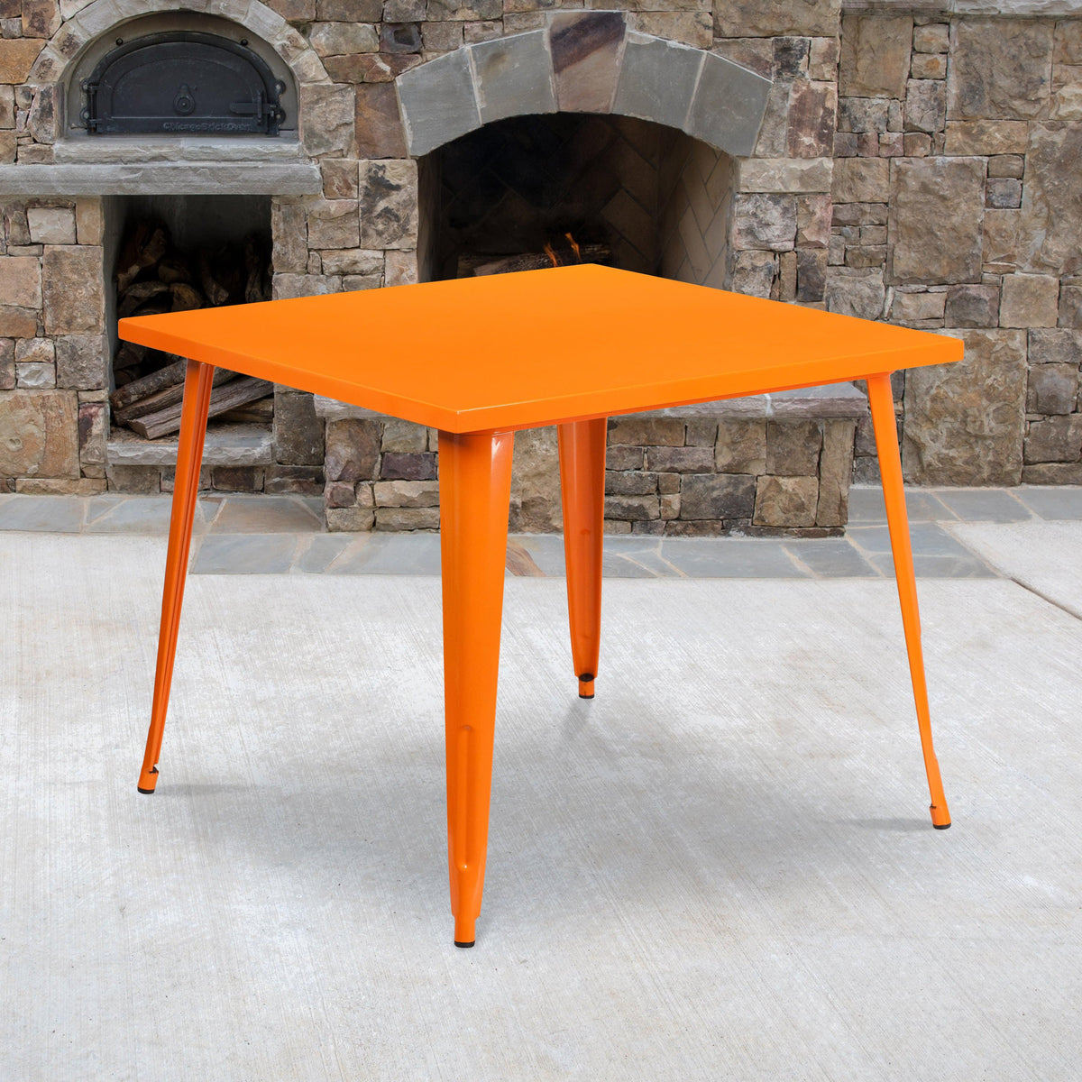 Orange |#| 35.5inch Square Orange Metal Indoor-Outdoor Table - Industrial Table
