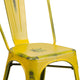 Yellow |#| Distressed Yellow Metal Indoor-Outdoor Stackable Chair - Kitchen Furniture