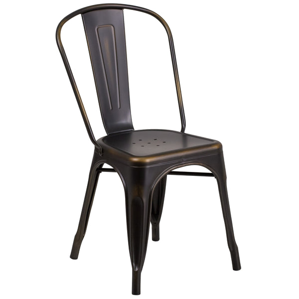 Copper |#| Distressed Copper Metal Indoor-Outdoor Stackable Chair - Kitchen Furniture