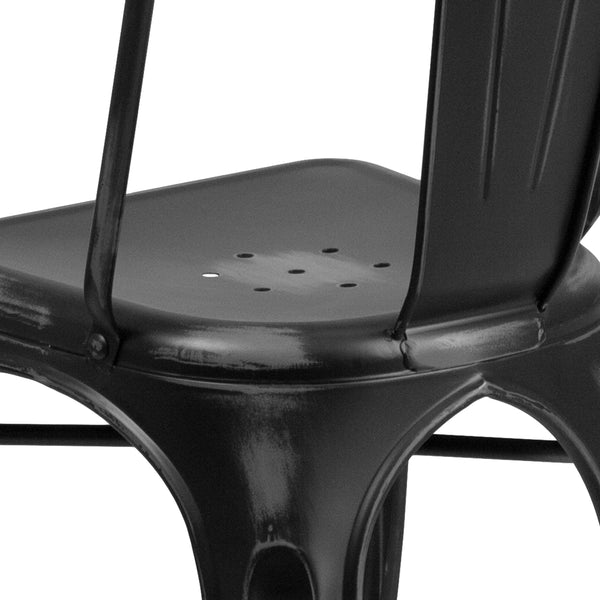 Black |#| Distressed Black Metal Indoor-Outdoor Stackable Chair - Kitchen Furniture