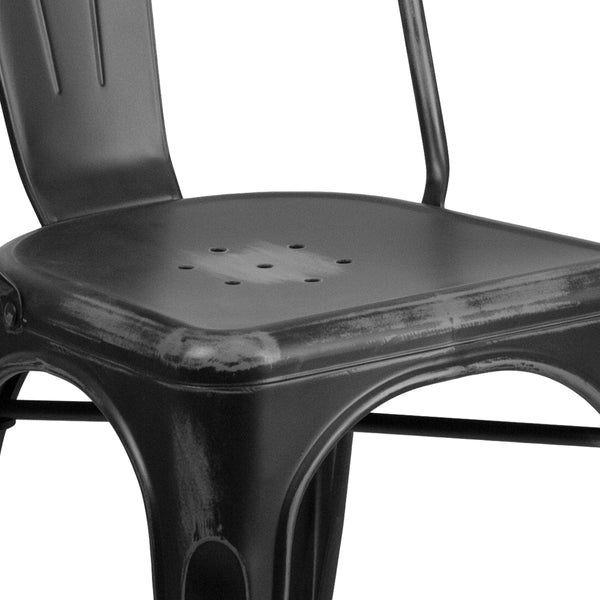 Black |#| Distressed Black Metal Indoor-Outdoor Stackable Chair - Kitchen Furniture