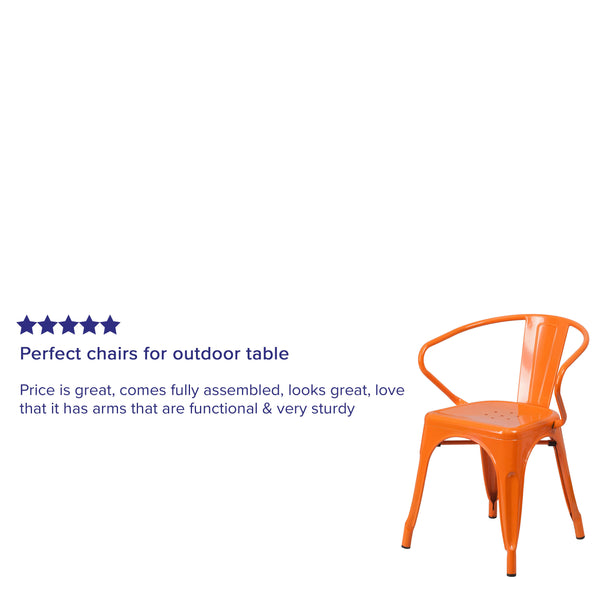 Orange |#| Orange Metal Indoor-Outdoor Chair with Arms - Restaurant Furniture