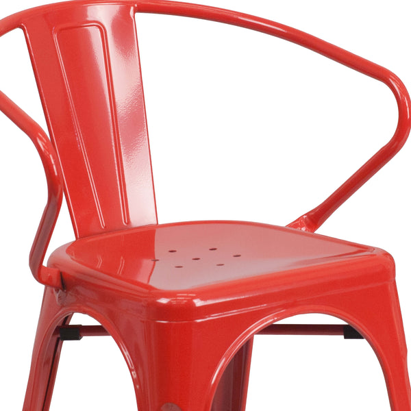 Red |#| Red Metal Indoor-Outdoor Chair with Arms - Restaurant Furniture