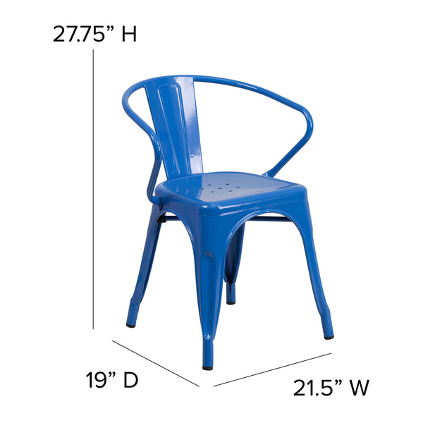 Blue |#| Blue Metal Indoor-Outdoor Chair with Arms - Restaurant Chair - Bistro Chair