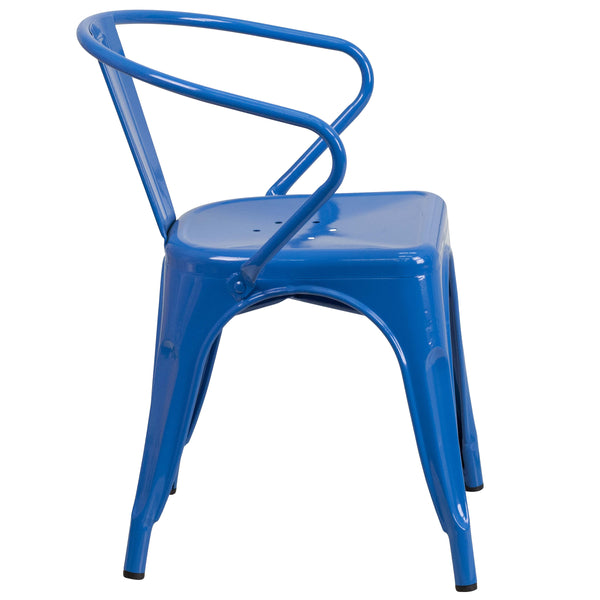 Blue |#| Blue Metal Indoor-Outdoor Chair with Arms - Restaurant Chair - Bistro Chair