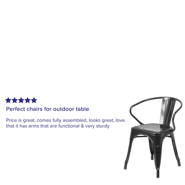 Black |#| Black Metal Indoor-Outdoor Chair with Arms - Restaurant Chair - Bistro Chair