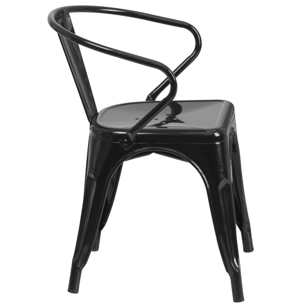 Black |#| Black Metal Indoor-Outdoor Chair with Arms - Restaurant Chair - Bistro Chair