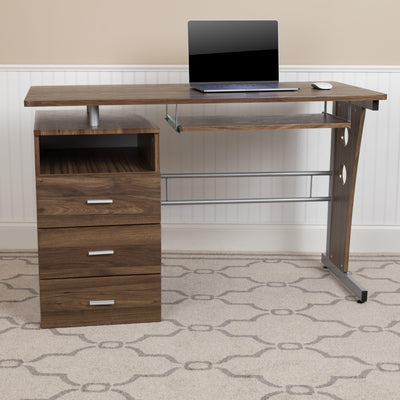 Computer Desk with Three Drawer Single Pedestal and Pull-Out Keyboard Tray