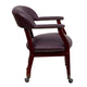 Burgundy LeatherSoft |#| Burgundy LeatherSoft Conference Chair w/Accent Nail Trim &Casters - Side Chair