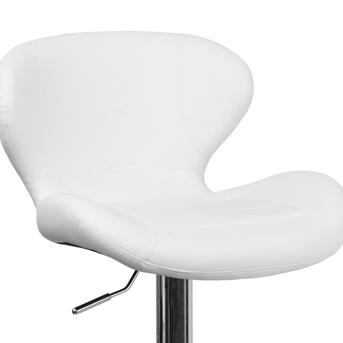 White Vinyl |#| Contemporary White Vinyl Adjustable Barstool with Curved Back & Chrome Base