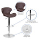 Brown Vinyl |#| Contemporary Brown Vinyl Adjustable Barstool with Curved Back & Chrome Base