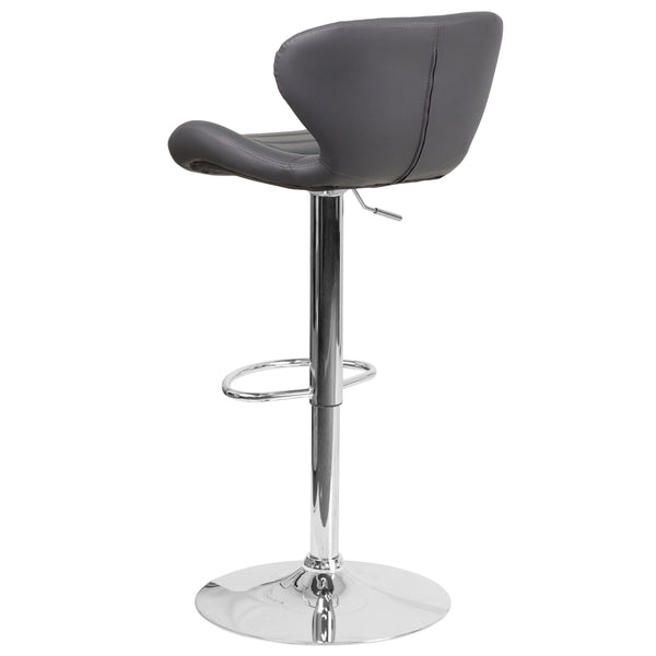 Gray Vinyl |#| Contemporary Gray Vinyl Adjustable Barstool with Curved Back & Chrome Base