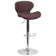 Brown Fabric |#| Contemporary Brown Fabric Adjustable Barstool with Curved Back & Chrome Base