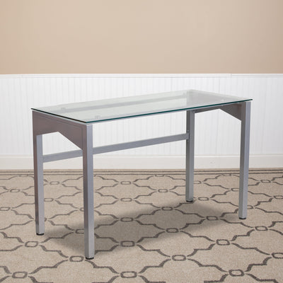 Contemporary Clear Tempered Glass Desk with Geometric Sides