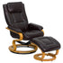Contemporary Multi-Position Recliner and Ottoman with Swivel Maple Wood Base