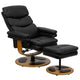 Contemporary Multi-Position Recliner &Ottoman w/Wood Base in Black LeatherSoft