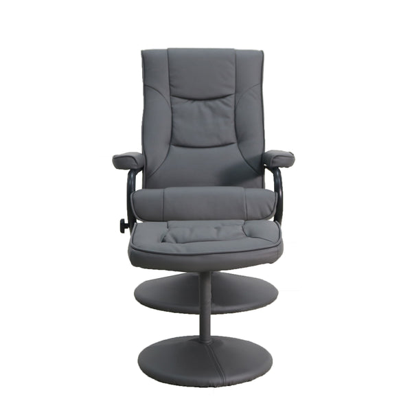 Gray |#| Contemporary Gray LeatherSoft Multi-Position Recliner &Ottoman w/ Wrapped Base