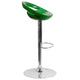 Green |#| Green Plastic Adjustable Height Barstool with Rounded Cutout Back & Chrome Base