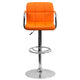Orange |#| Orange Quilted Vinyl Adjustable Height Barstool with Arms and Chrome Base