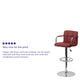 Burgundy |#| Burgundy Quilted Vinyl Adjustable Height Barstool with Arms and Chrome Base