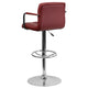 Burgundy |#| Burgundy Quilted Vinyl Adjustable Height Barstool with Arms and Chrome Base