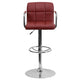 Burgundy |#| Burgundy Quilted Vinyl Adjustable Height Barstool with Arms and Chrome Base