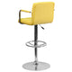 Yellow |#| Yellow Quilted Vinyl Adjustable Height Barstool with Arms and Chrome Base