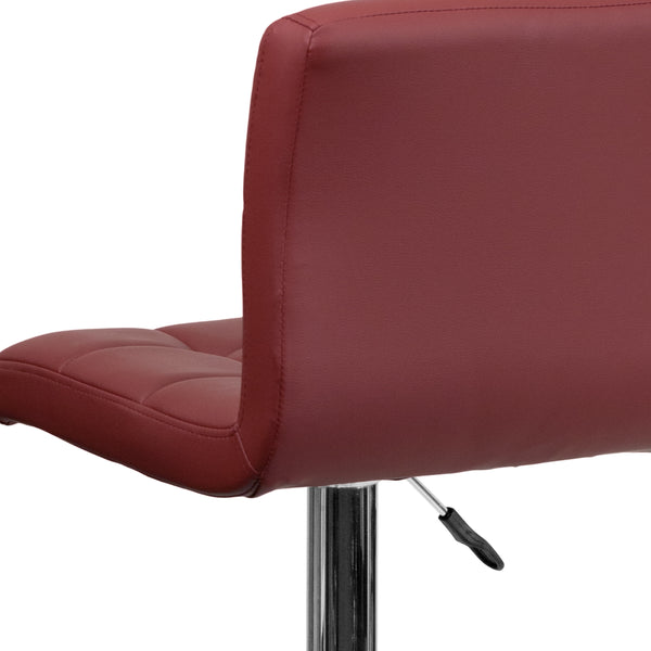 Burgundy |#| Contemporary Burgundy Quilted Vinyl Adjustable Height Barstool with Chrome Base