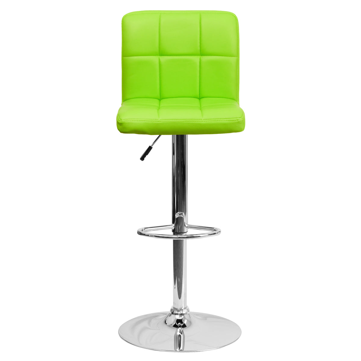 Green |#| Contemporary Green Quilted Vinyl Adjustable Height Barstool with Chrome Base