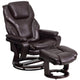 Brown LeatherSoft |#| Brown LeatherSoft Multi-Position Recliner & Ottoman w/ Swivel Mahogany Wood Base