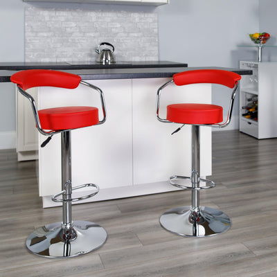 Contemporary Vinyl Adjustable Height Barstool with Arms and Chrome Base - View 2