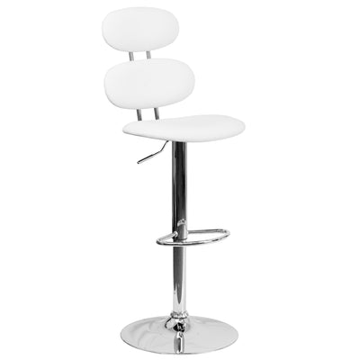 Contemporary Vinyl Adjustable Height Barstool with Ellipse Back and Chrome Base