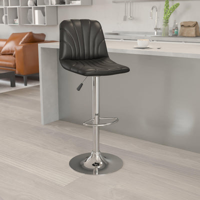 Contemporary Vinyl Adjustable Height Barstool with Embellished Stitch Design and Chrome Base