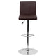 Brown |#| Brown Vinyl Adjustable Height Barstool with Panel Back and Chrome Base