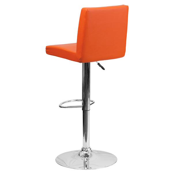 Orange |#| Orange Vinyl Adjustable Height Barstool with Panel Back and Chrome Base