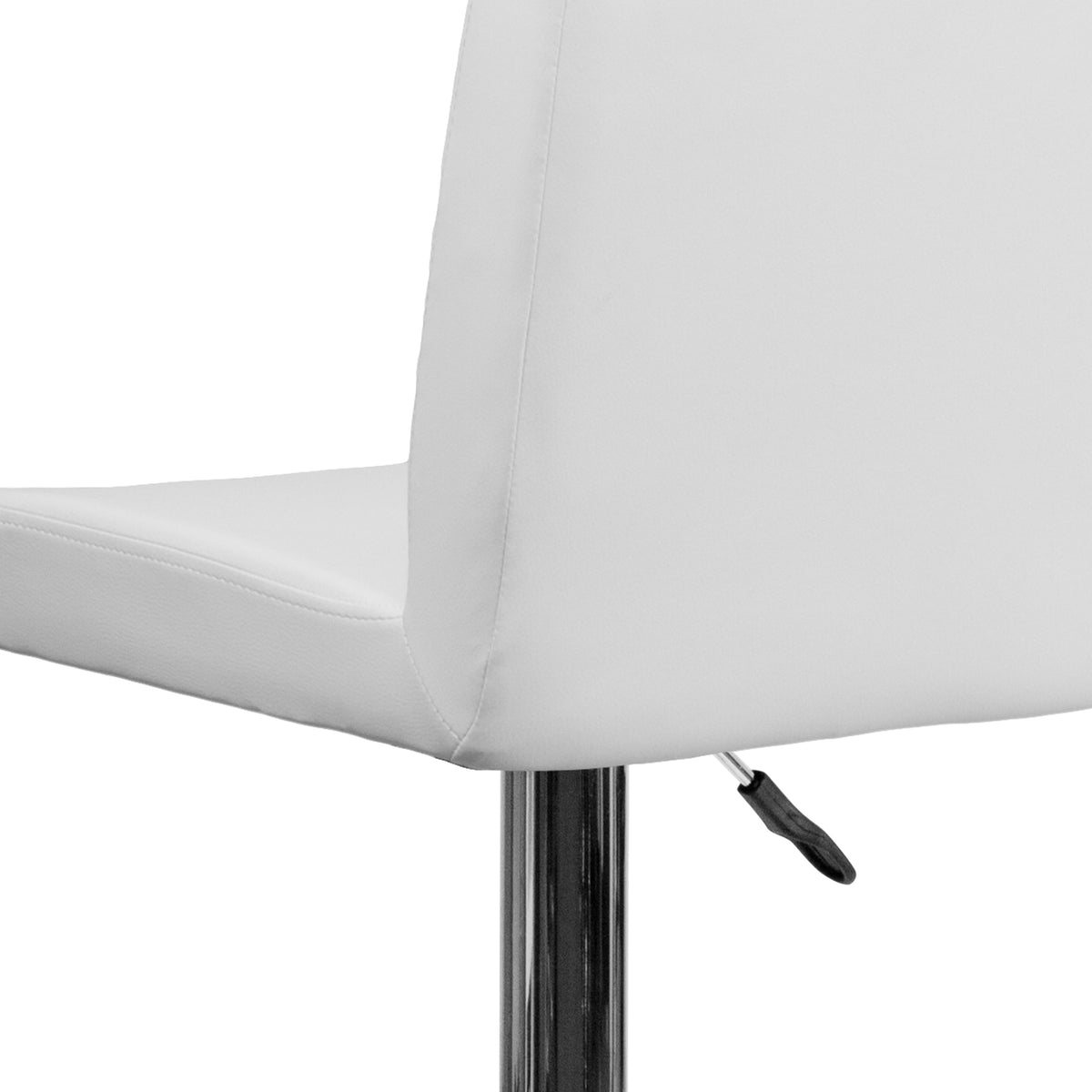 White |#| White Vinyl Adjustable Height Barstool with Panel Back and Chrome Base