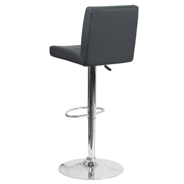 Gray |#| Gray Vinyl Adjustable Height Barstool with Panel Back and Chrome Base