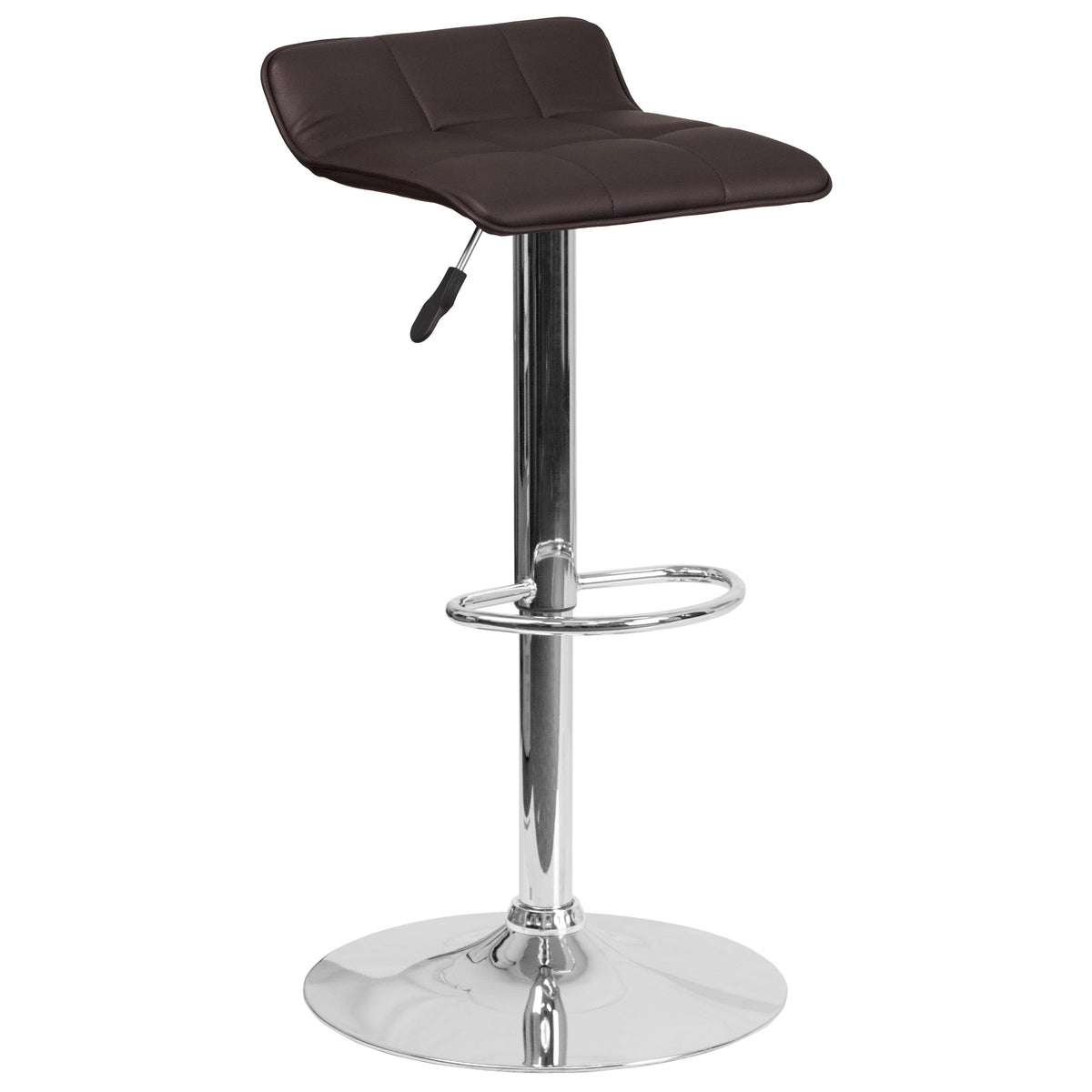 Brown |#| Brown Vinyl Adjustable Height Barstool with Quilted Wave Seat and Chrome Base