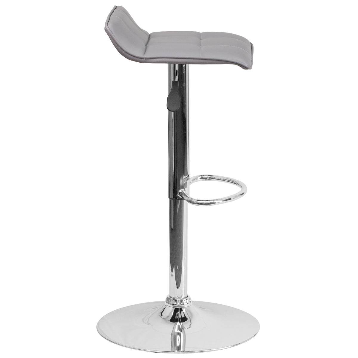 Gray |#| Gray Vinyl Adjustable Height Barstool with Quilted Wave Seat and Chrome Base