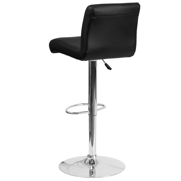 Black |#| Black Vinyl Adjustable Height Barstool with Rolled Seat and Chrome Base
