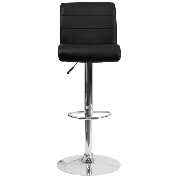 Burgundy |#| Burgundy Vinyl Adjustable Height Barstool with Rolled Seat and Chrome Base