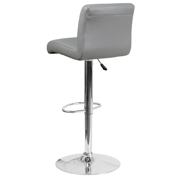 Gray |#| Gray Vinyl Adjustable Height Barstool with Rolled Seat and Chrome Base