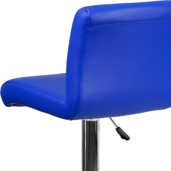 Blue |#| Blue Vinyl Adjustable Height Barstool with Rolled Seat and Chrome Base