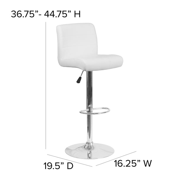 White |#| White Vinyl Adjustable Height Barstool with Rolled Seat and Chrome Base