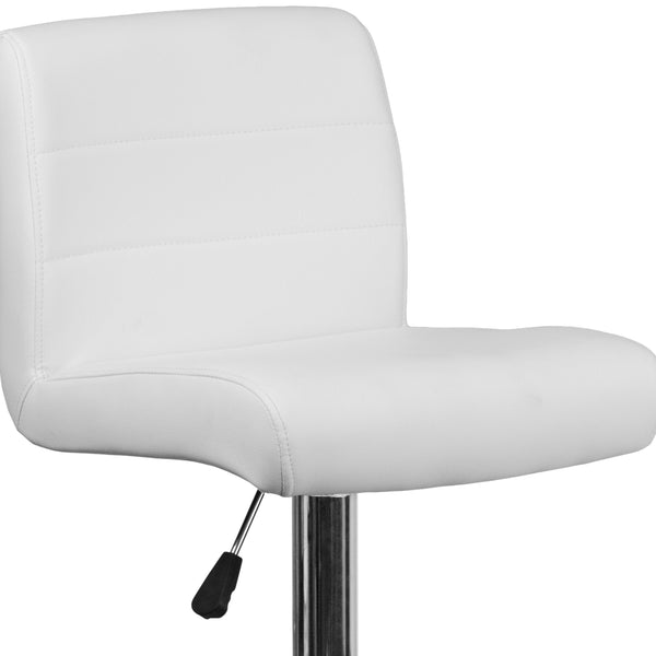 White |#| White Vinyl Adjustable Height Barstool with Rolled Seat and Chrome Base