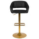 Black/Gold Frame |#| Black Vinyl Adjustable Height Barstool with Rounded Mid-Back and Gold Base