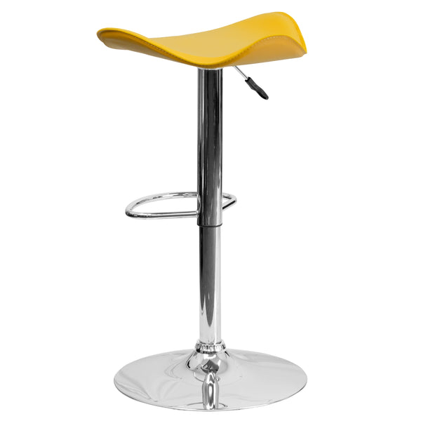 Yellow |#| Contemporary Yellow Vinyl Adjustable Height Barstool w/ Wavy Seat & Chrome Base